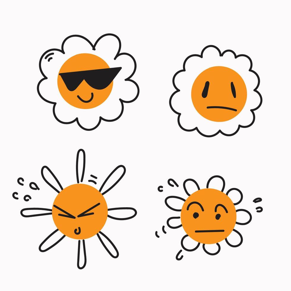 doodle daisy flower character with funny face illustration vector