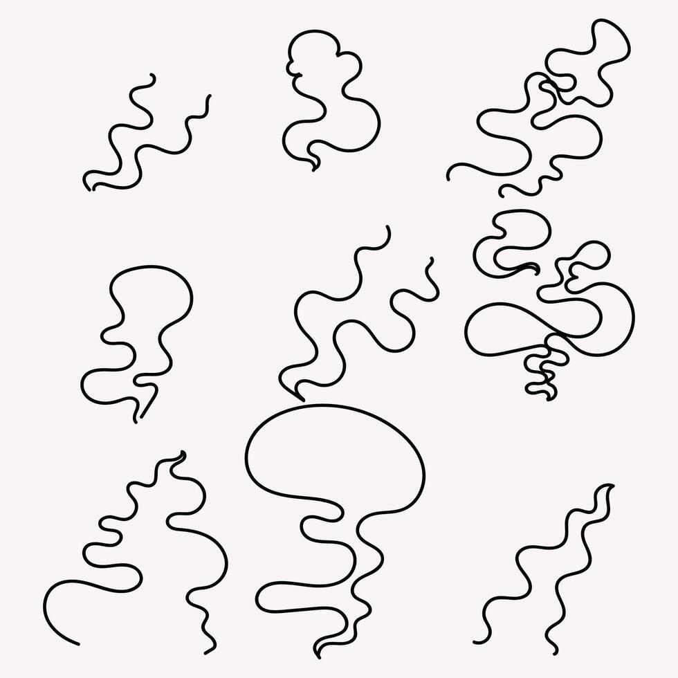 a set of different shapes steam and lines drawn in black vector