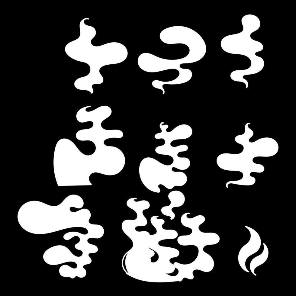 a set of white smoke shapes on a black background vector