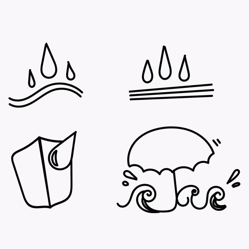 four different icons of rain, umbrella, and water icon vector