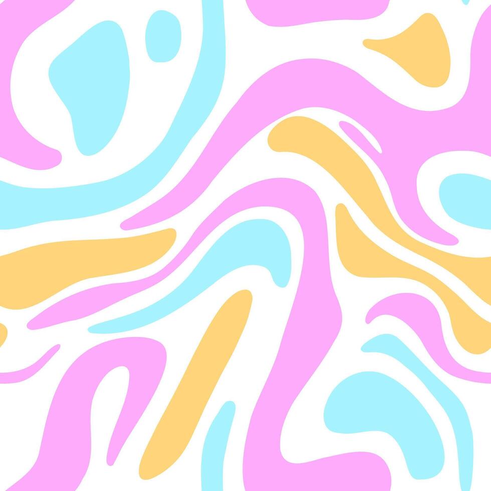 Abstract seamless pattern with fluid pastel shapes in pink, blue, and yellow, retro and psychedelic designs vector