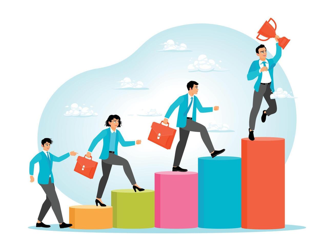 Team Growth and Success Concept With Business People Climbing Colorful Graphics. vector