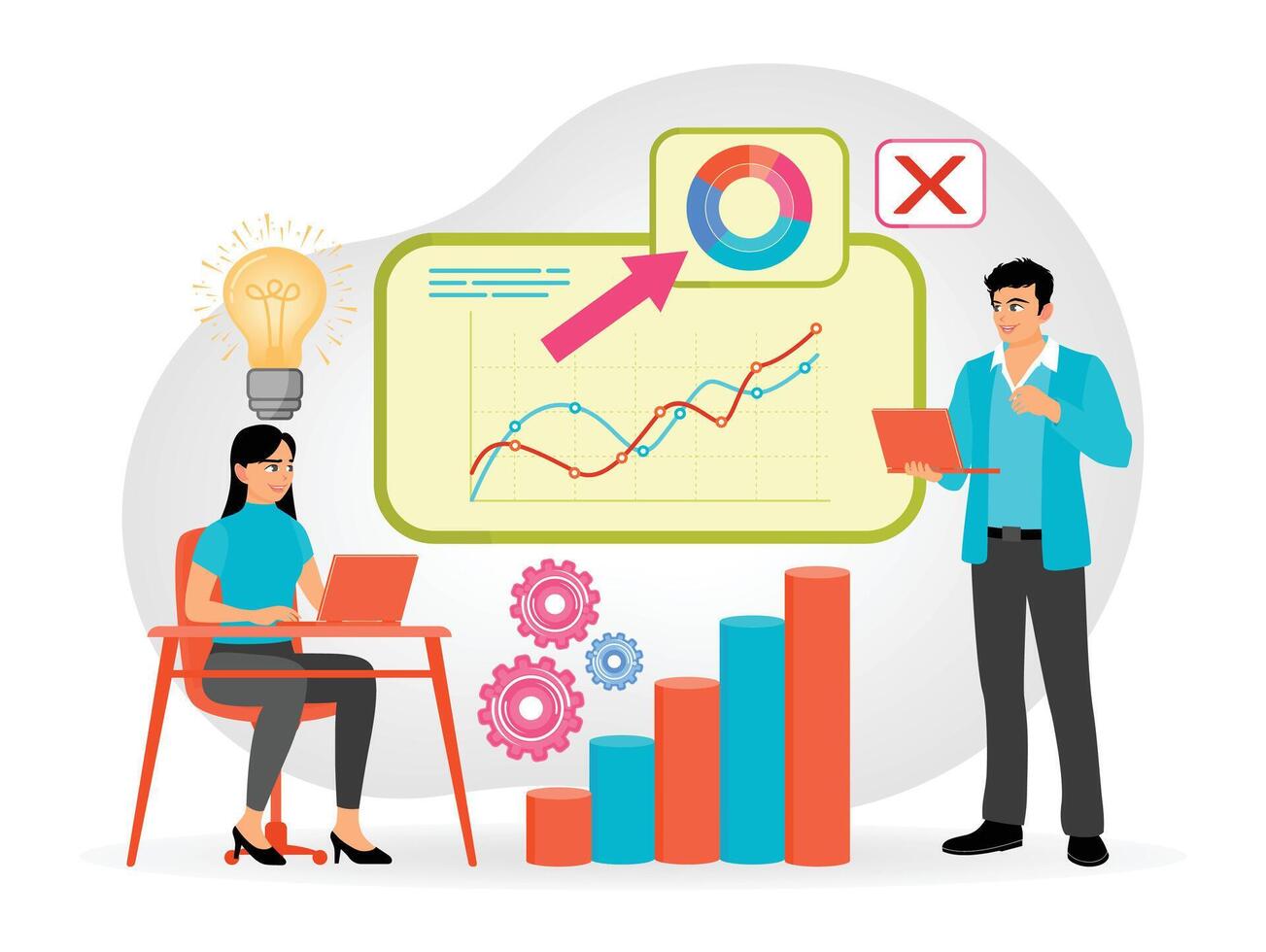 Marketing Strategy Development. Develop Effective Strategies by Showing Data Analysis. vector