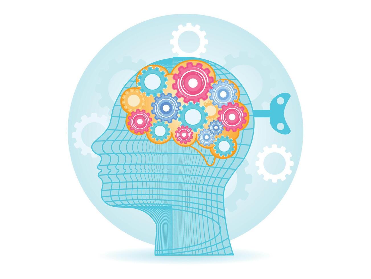 Concept of Intellectual Intelligence. Mechanical Brain Made of Gears. vector