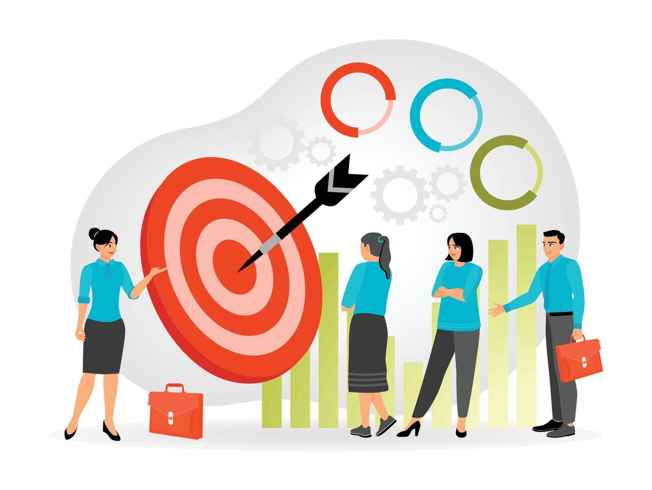 The Concept of Goal Achievement with Big Targets, Managers and Employees Involved in the Company. vector