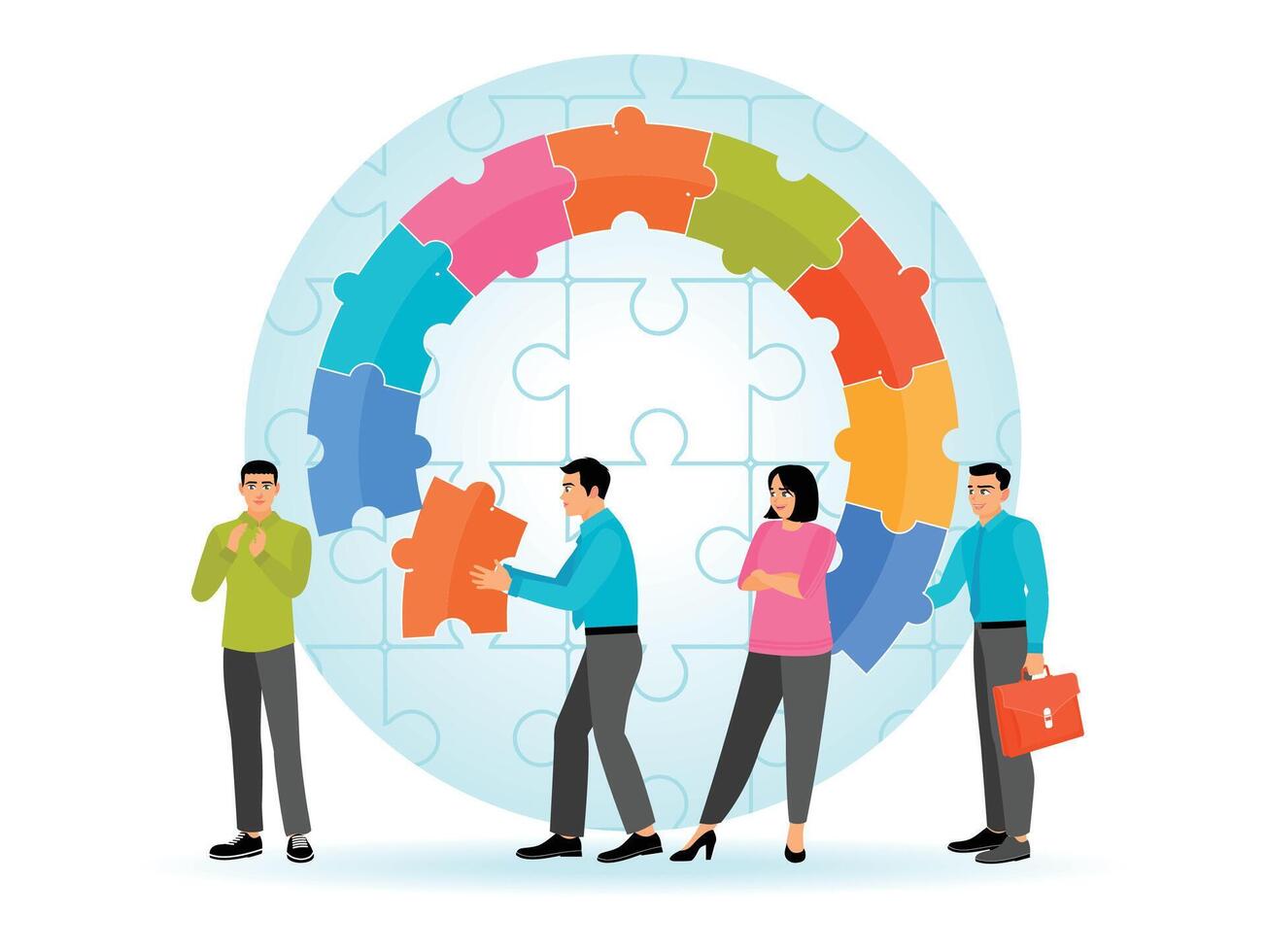 Employee Engagement Increases Value with the Concept of Work Motivation with Puzzle Pieces. vector