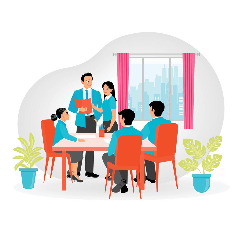 Corporate Team Meets Diverse Clients. Collaborate in a Modern Meeting Room Office. vector