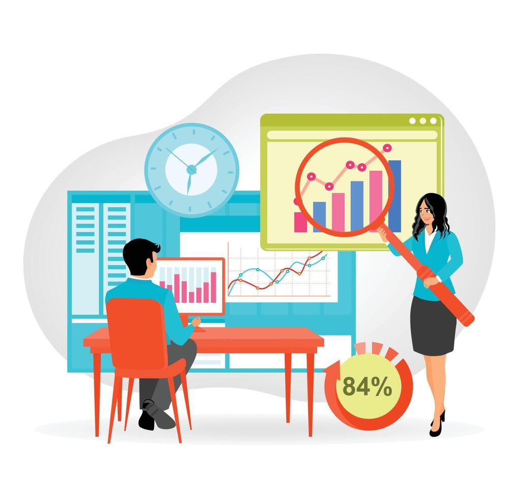 Evaluating Success with Tables, Charts, and Graphs in Business Dashboards. vector