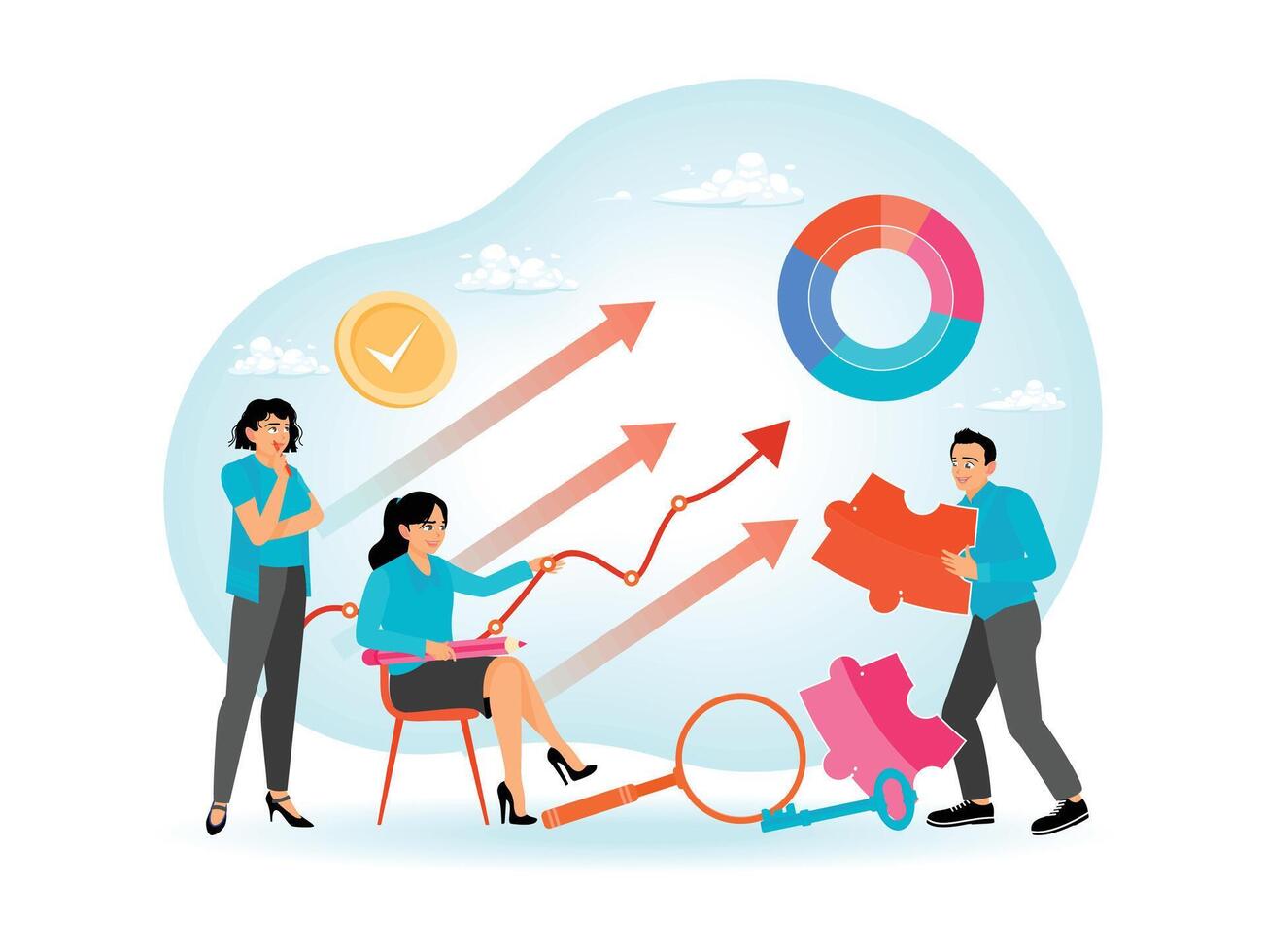 Marketing Campaign Management with Business Strategy and Growth Representation. vector