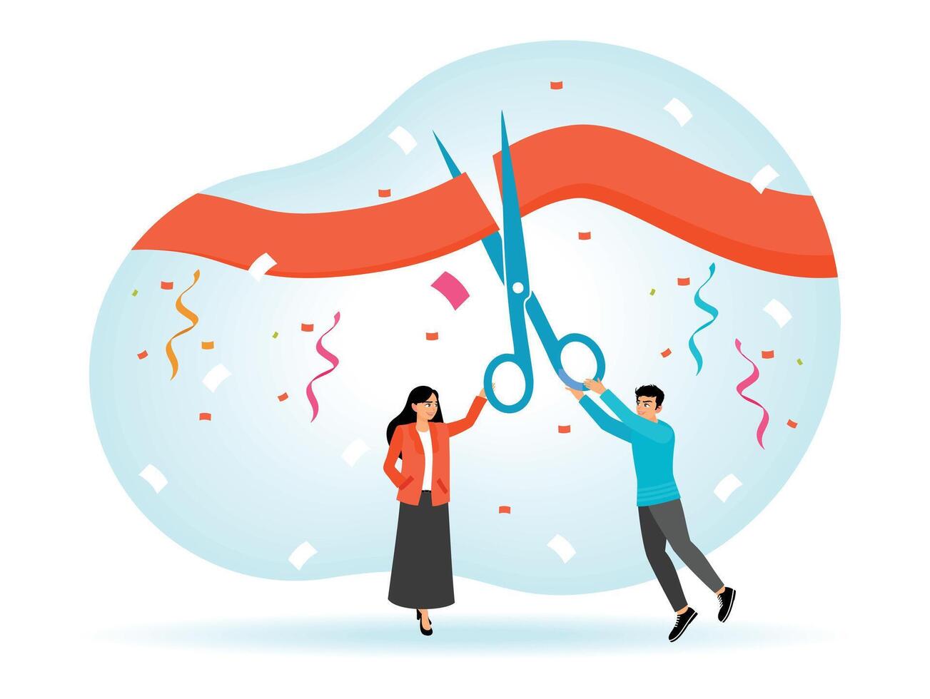 Cutting the Ribbon at a Business Opening Celebration or Product Launch Ceremony. vector