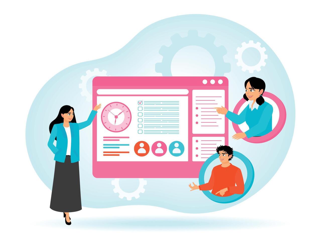 Business Team Collaborating in Front of Digital Workspace. vector