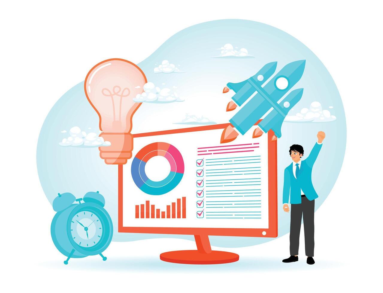 Project implementation, initiation and closure. vector