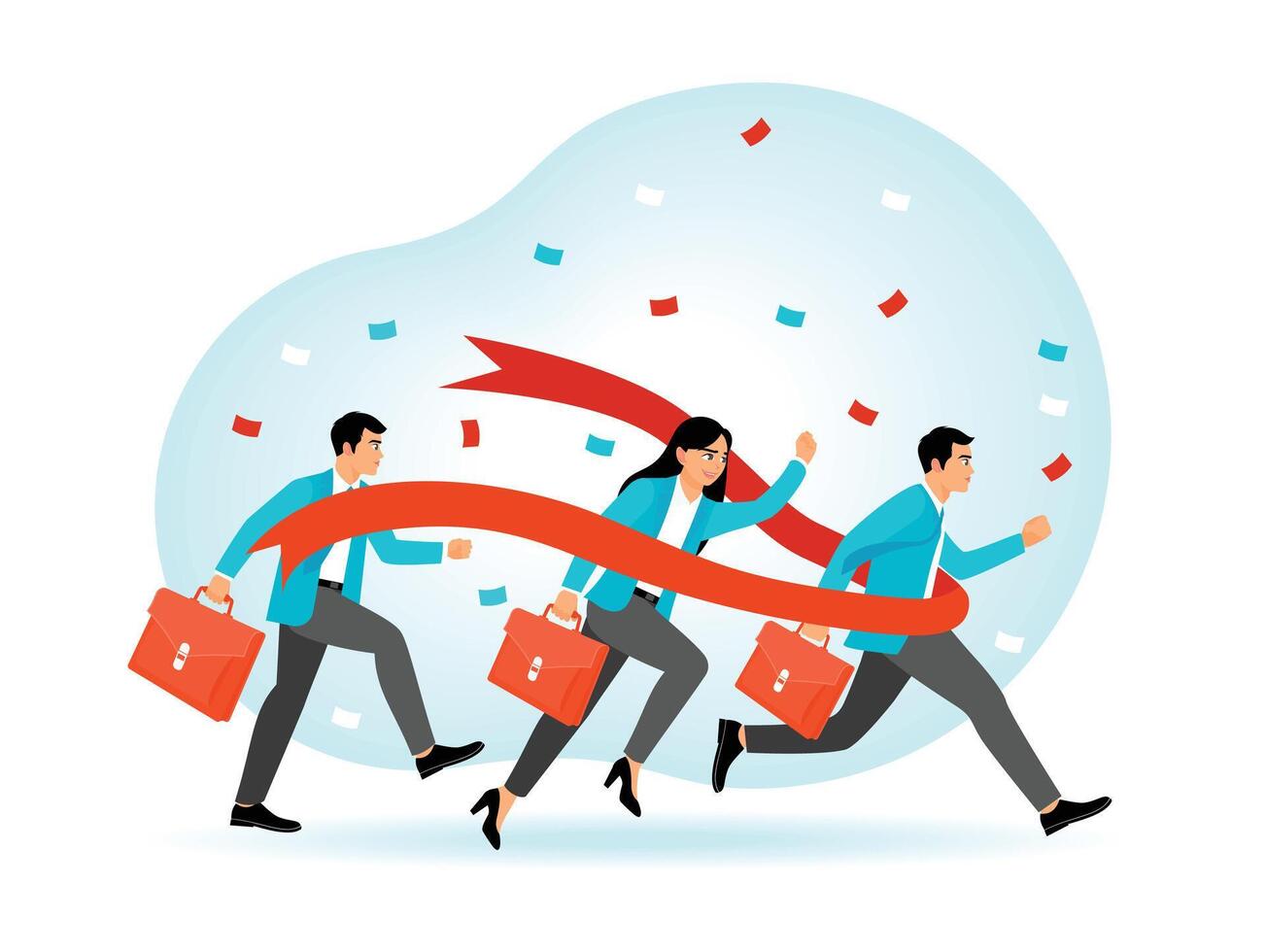 Concept of Entrepreneurs Running Towards Success with Bags Crossing the Finish Line. vector