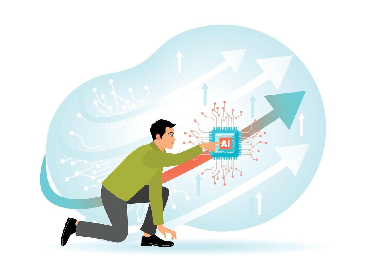 Businessman Touching AI to Embracing AI Technology for Digital Marketing. vector