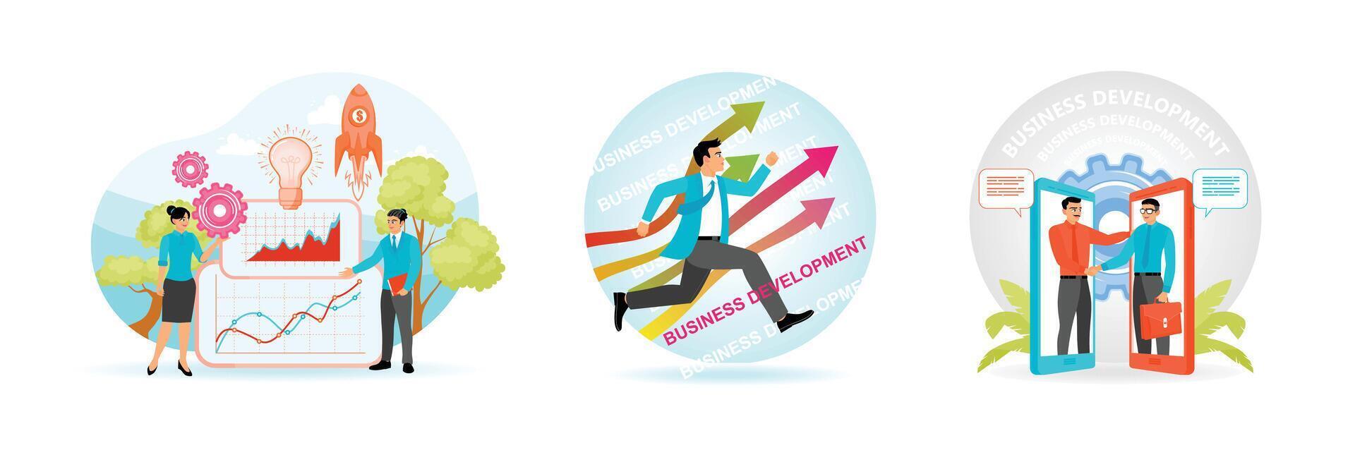 Business Team. Business Growth and Development. Online Business Collaboration. vector