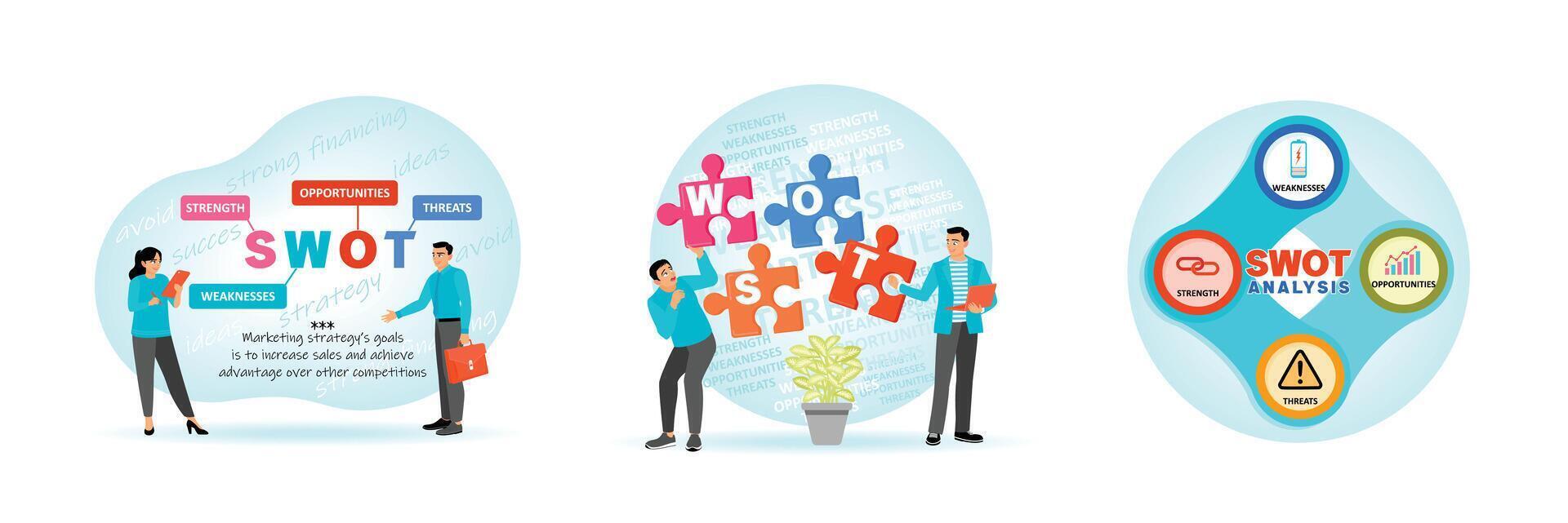 SWOT Marketing Branding. SWOT Analysis with Puzzle Pieces. Business strategy and business plan logo. vector