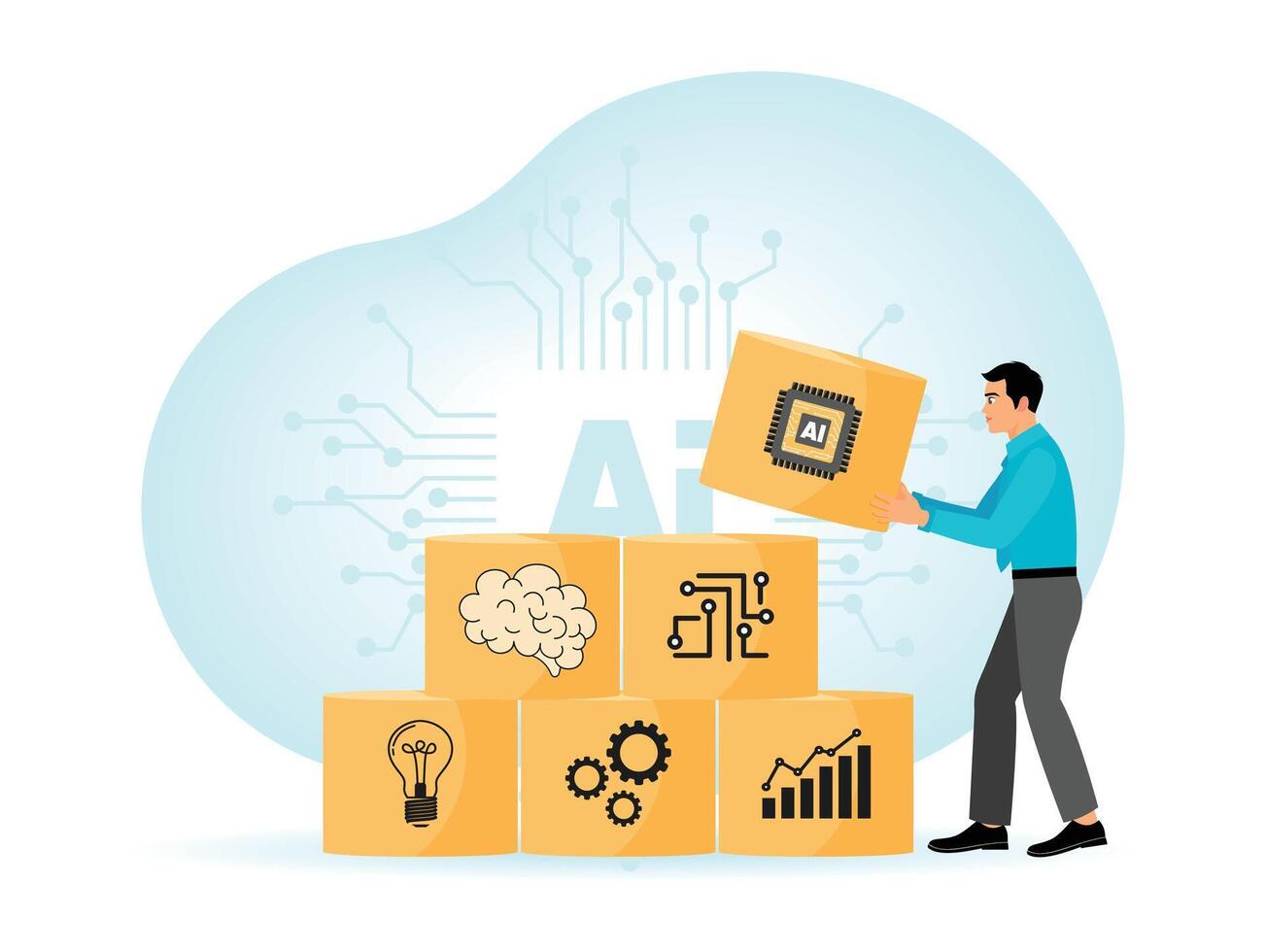 Businessman Holding AI Wood Blocks to Embracing AI Technology for Digital Marketing Success. vector