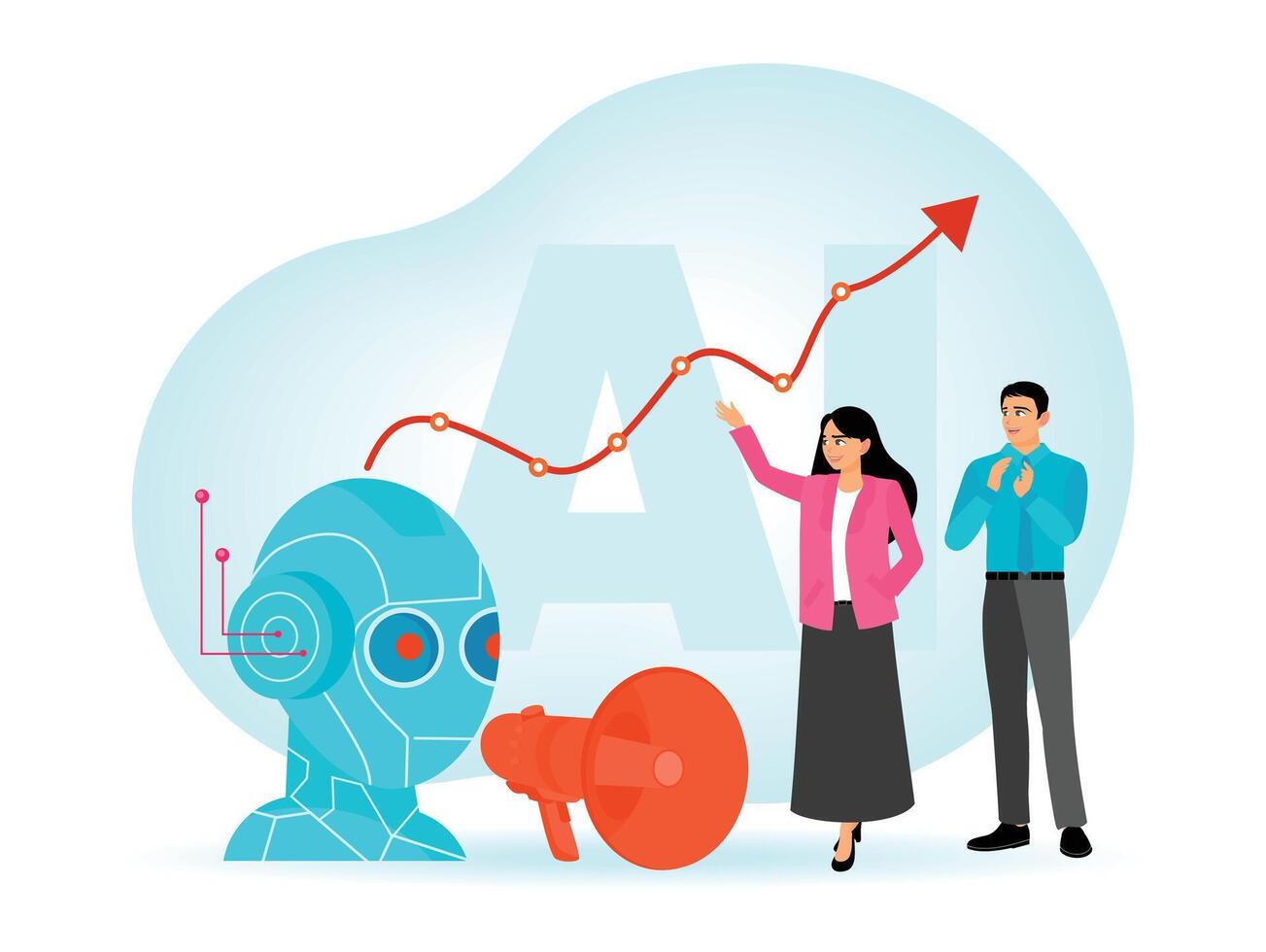 The Concept of Artificial Intelligence Integration. Symbolized by Robots Communicating with Humans. vector