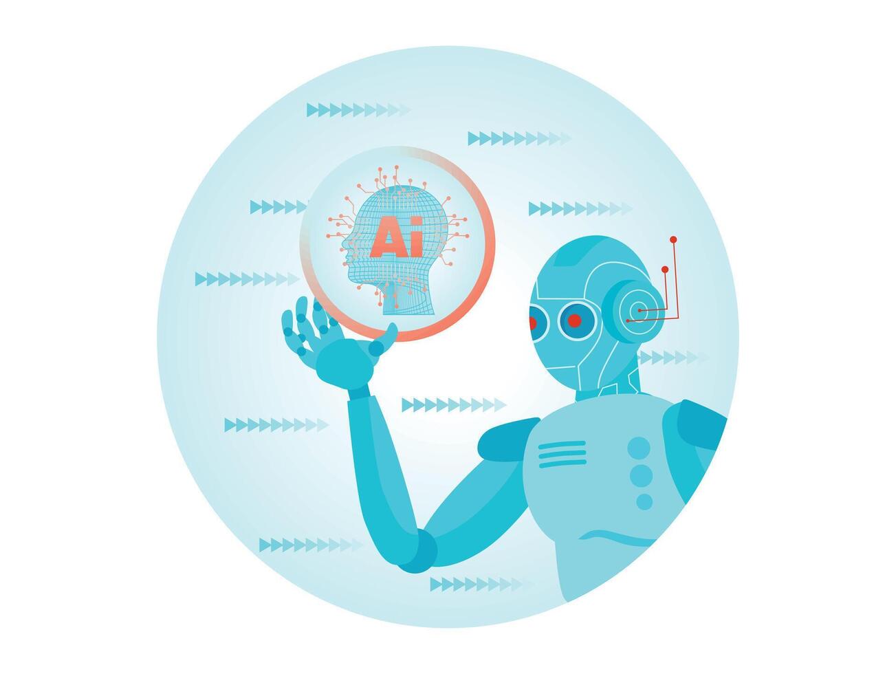 Futuristic Communication Concept. Robot Humanoid Hold Hologram Screen. vector