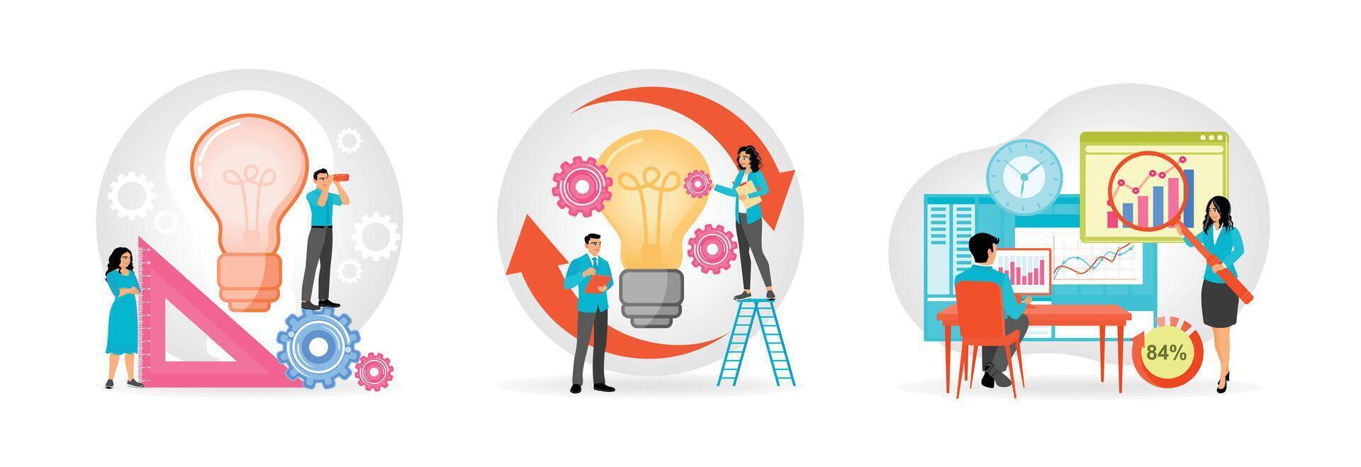 Inspiration and Analysis of Results. Visualizing the Process of Ideas. Evaluating Success. vector