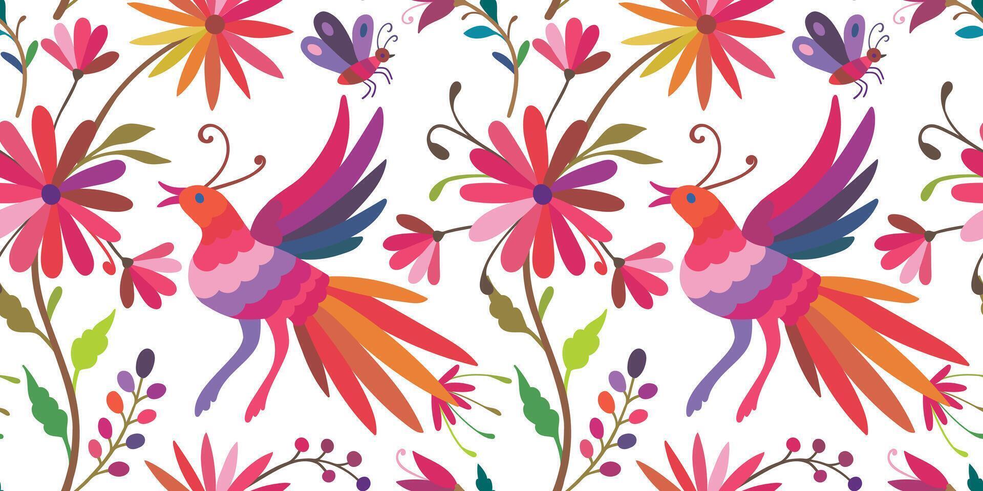 Festive Mexican floral motif Ornate ethnic Mexican embroidery Otomi. Design for wallpaper, wrapping paper, background, fabric. vector