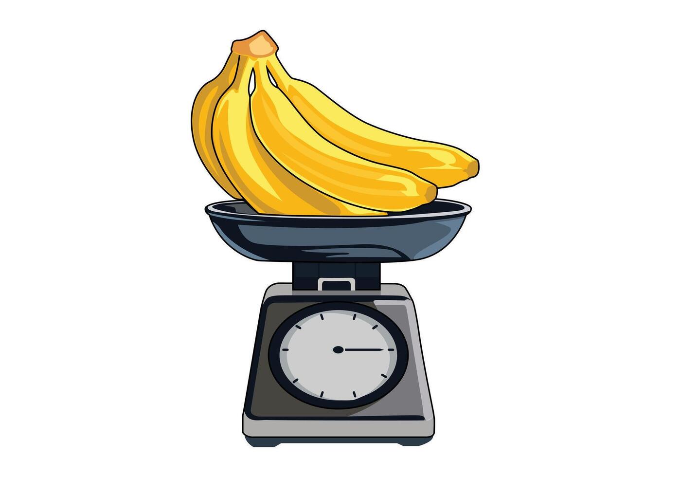 Yellow Banana Kilo Scale Weight, Gram, vintage equipment, isolated illustration character on white background. vector