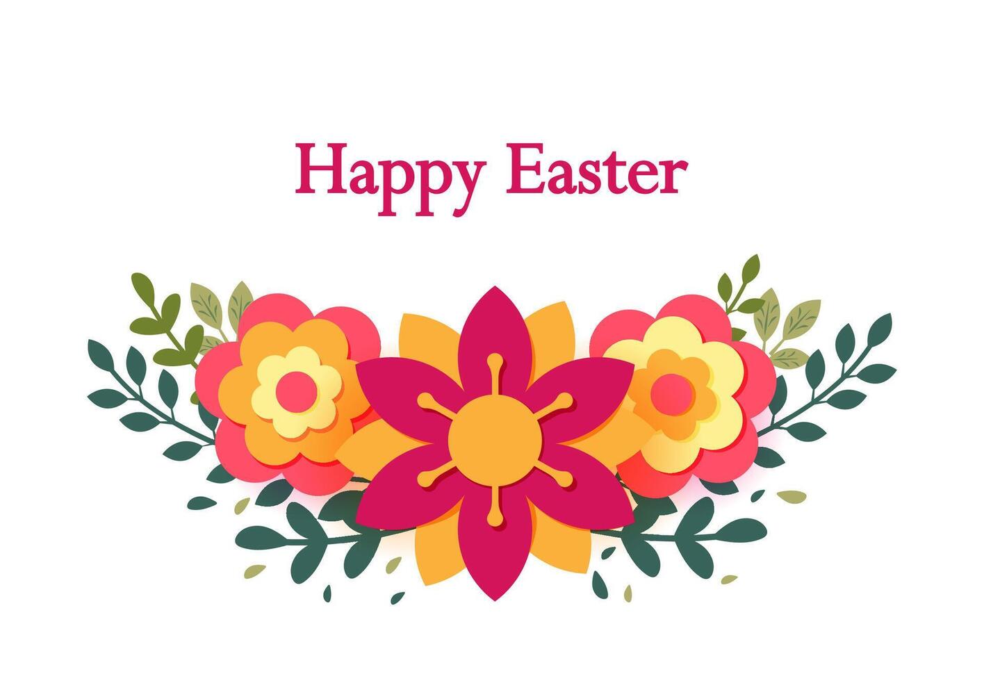 Greeting card with flowers in paper cut style. Happy Easter. Spring flower arrangement. vector