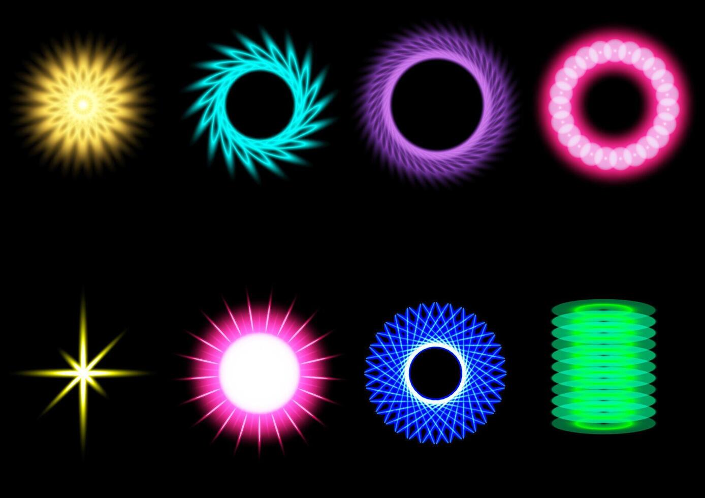 Abstract Neon Elements A vibrant collection of abstract neon elements glows against a dark backdrop, creating a visually stunning display of modern design. vector