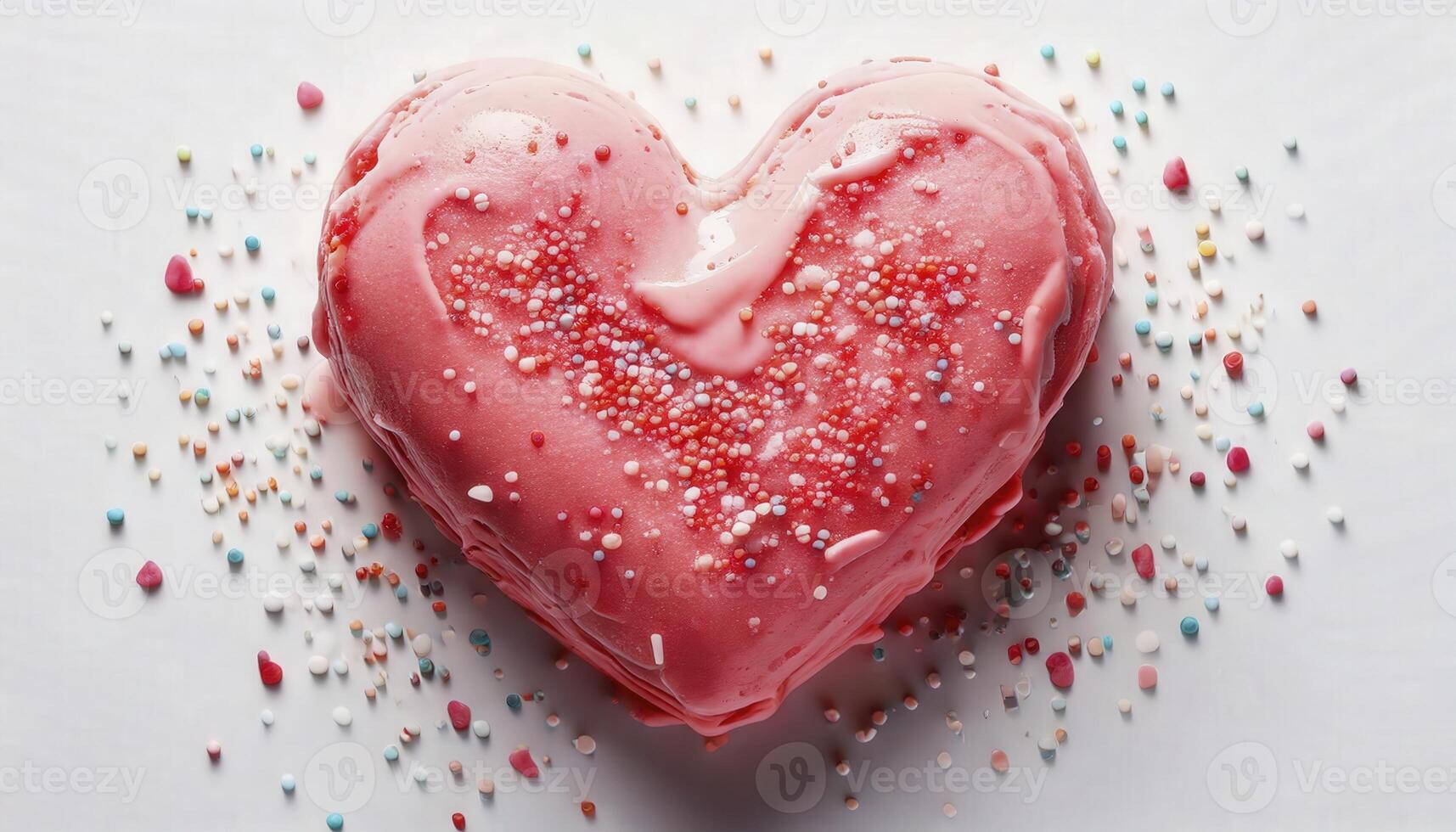 A heart shaped cake with sprinkles on top photo