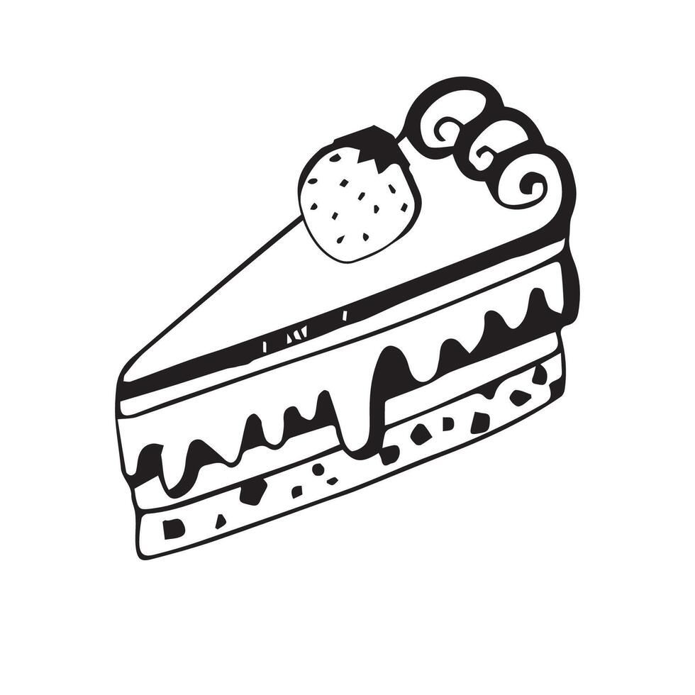 Doodle ink cake with strawberry vector
