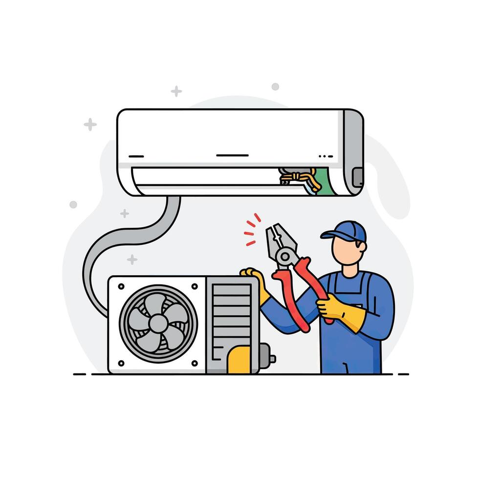 A man is working on an air conditioner vector