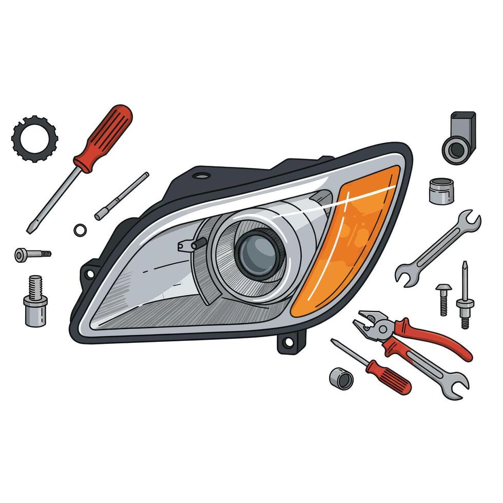 Car repair tools and parts on a white background vector
