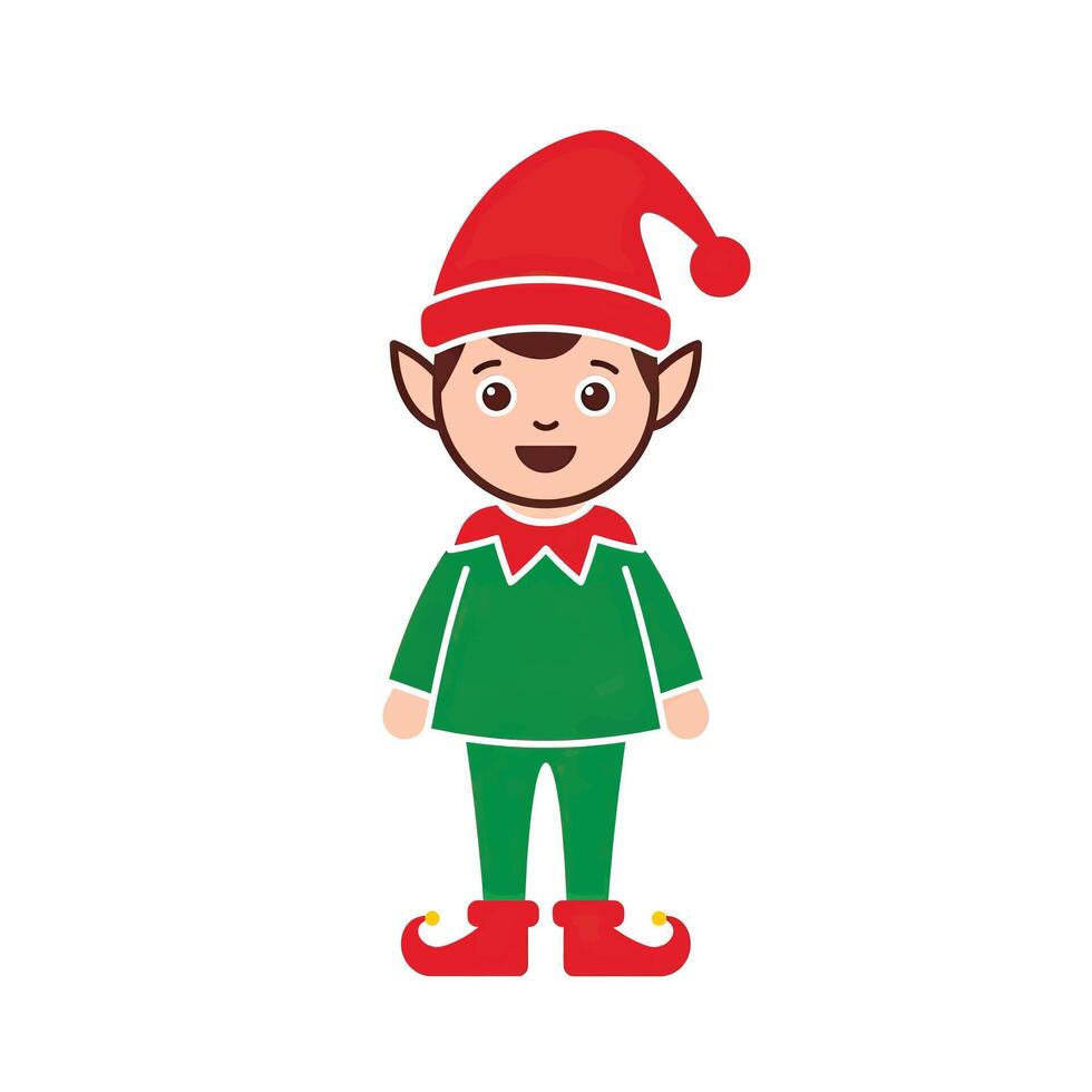 A cartoon elf with red hat and green suit vector