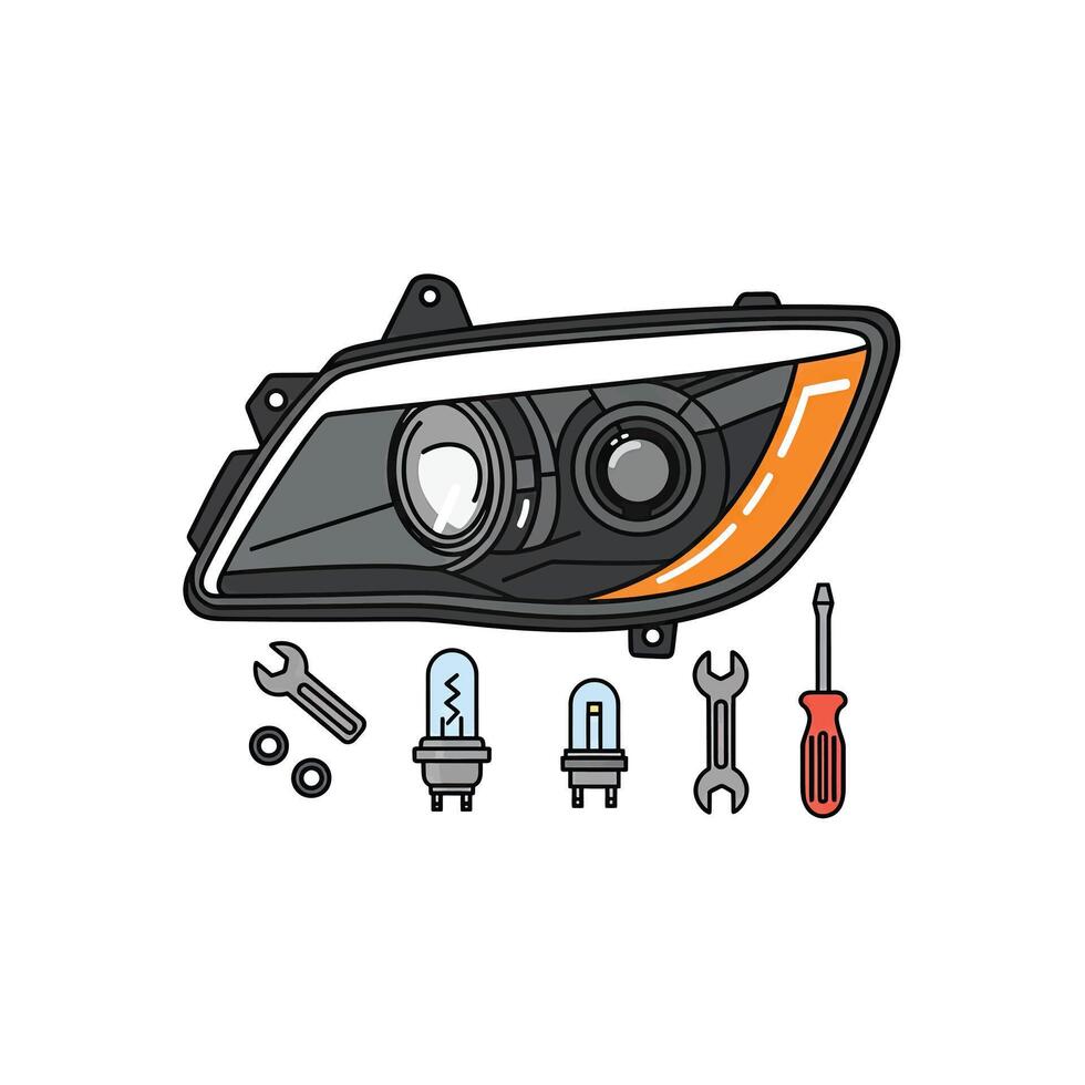Car headlight assembly diagram vector