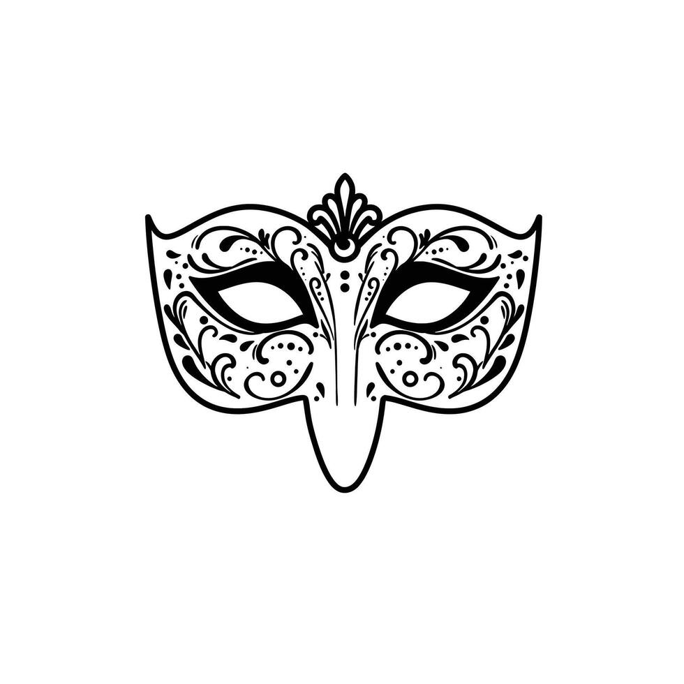 A black and white drawing of a carnival mask vector