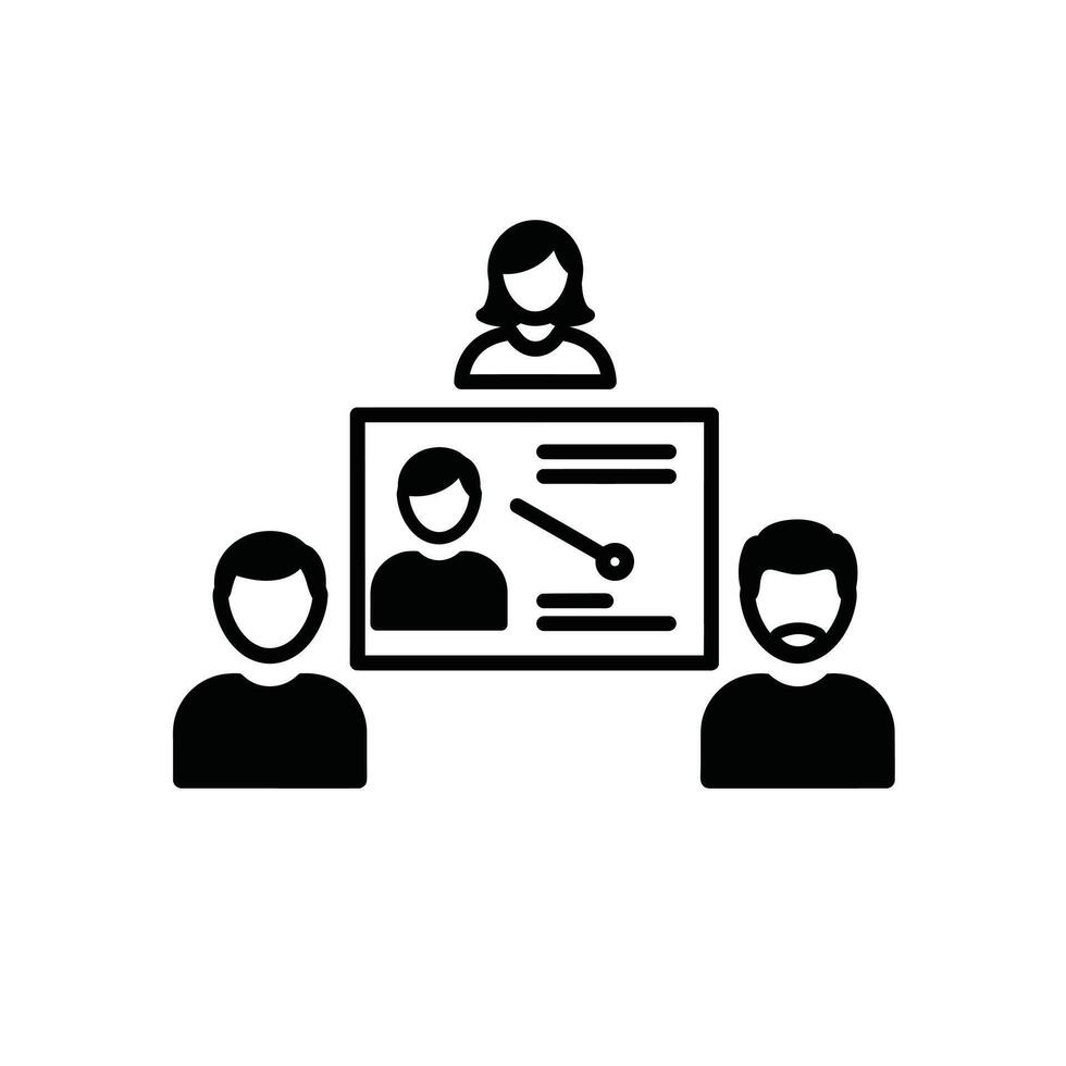 People are sitting around a table with a projector vector