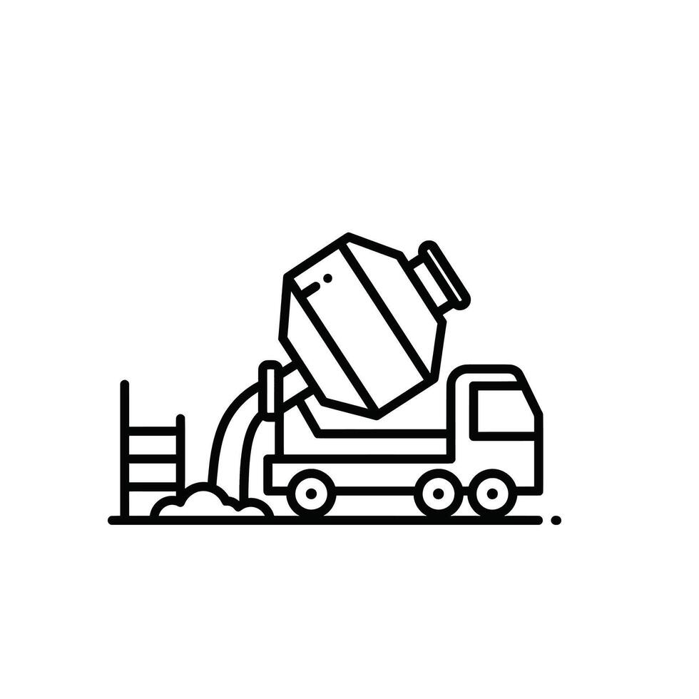 Concrete mixer truck line icon vector