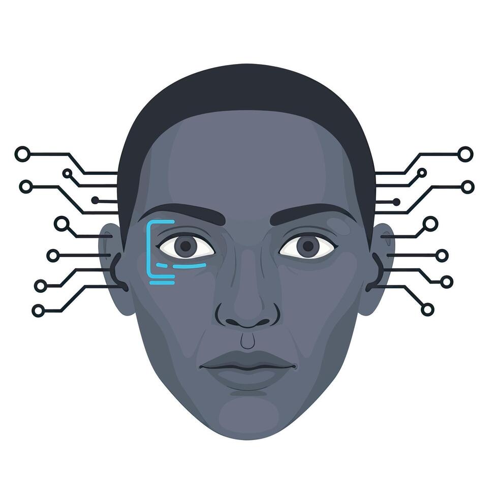An illustration of a woman's face with a computer chip on it vector