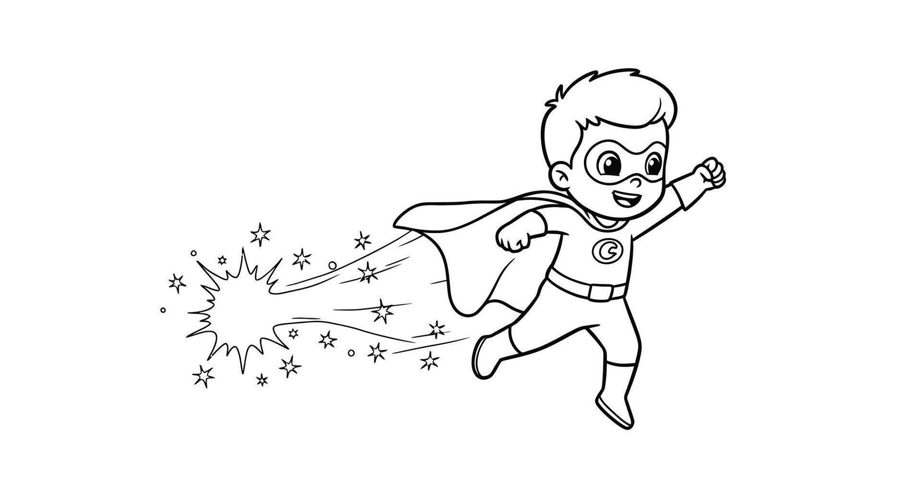 Coloring Page of a Child Superhero Teleporting, Shown With a Simplified Sparkle Trail Behind Them vector