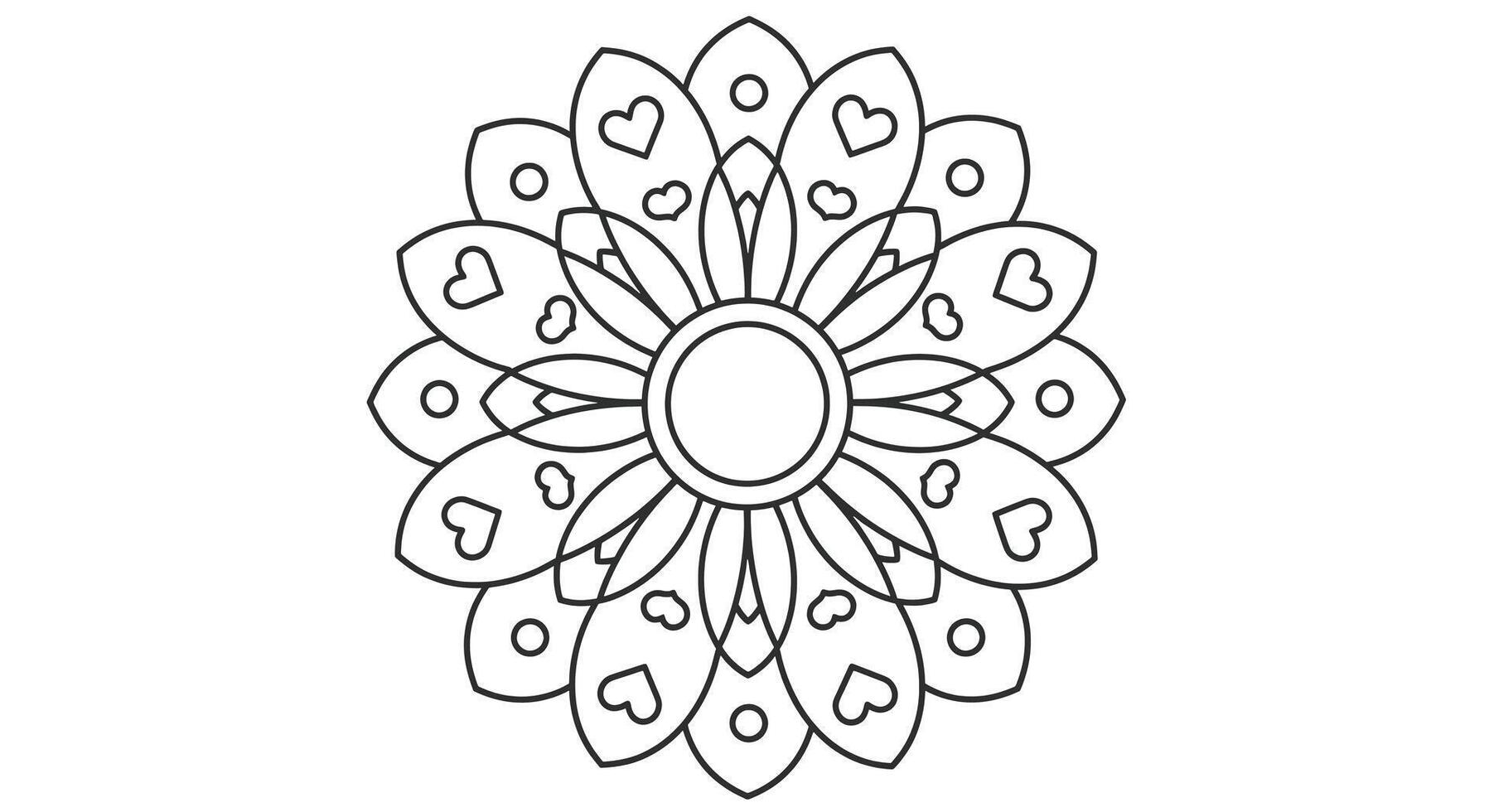 A flower coloring page with a small heart inside it vector