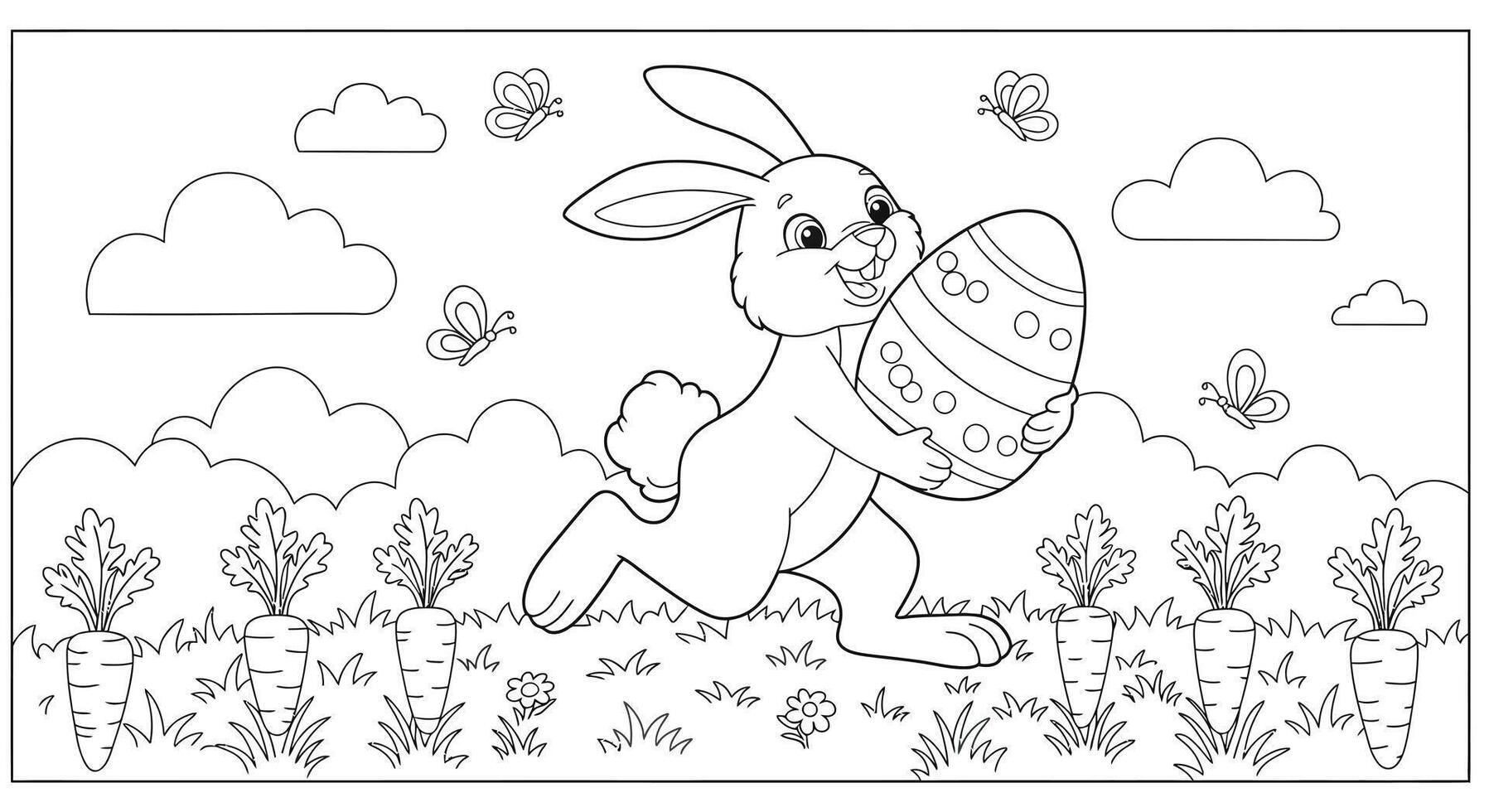 A Easter bunny with egg coloring page vector