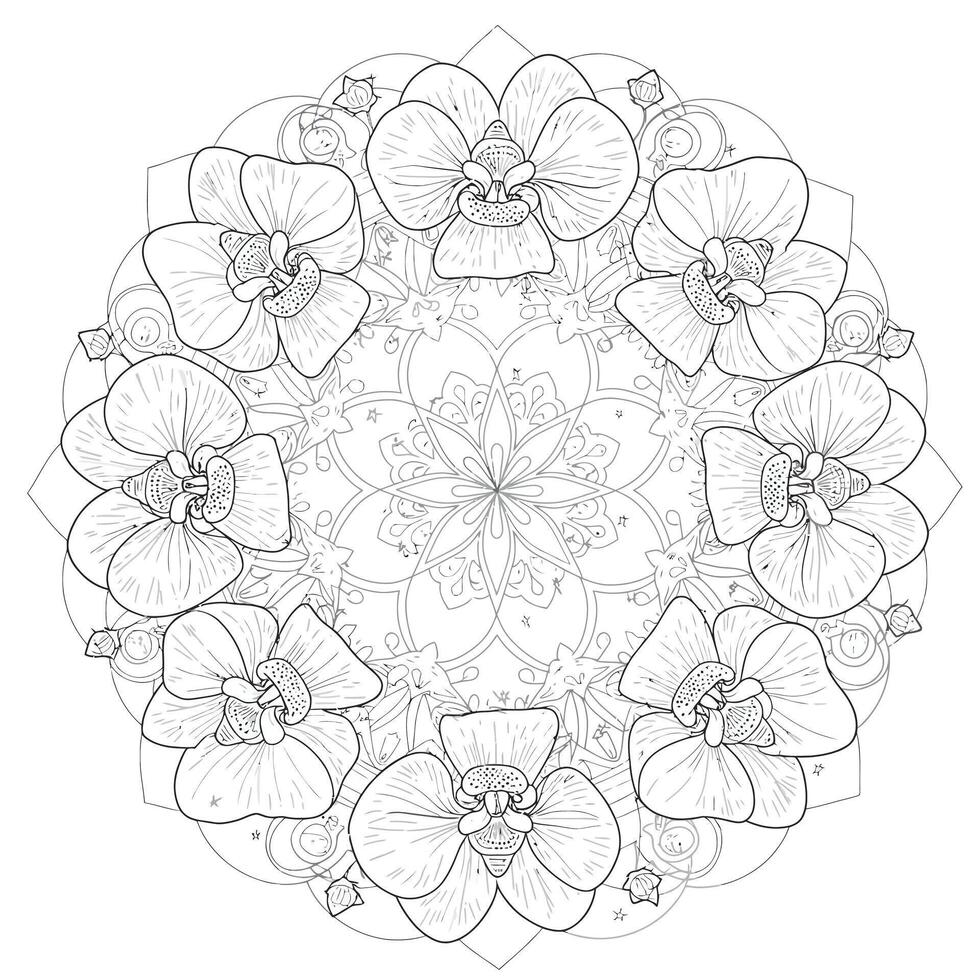 A Mandala Featuring Orchids for Children Coloring Books vector