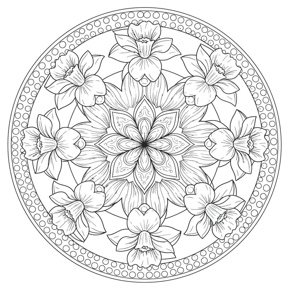 Mandala of Daffodils for Children Coloring Books vector