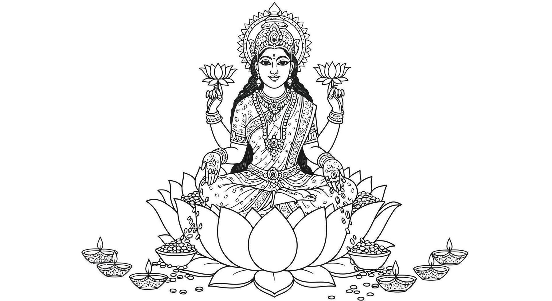 Lakshmi idol seated on a lotus flower vector