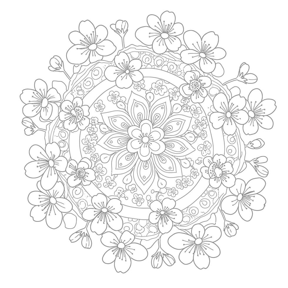 Coloring page with a flower design around it. vector