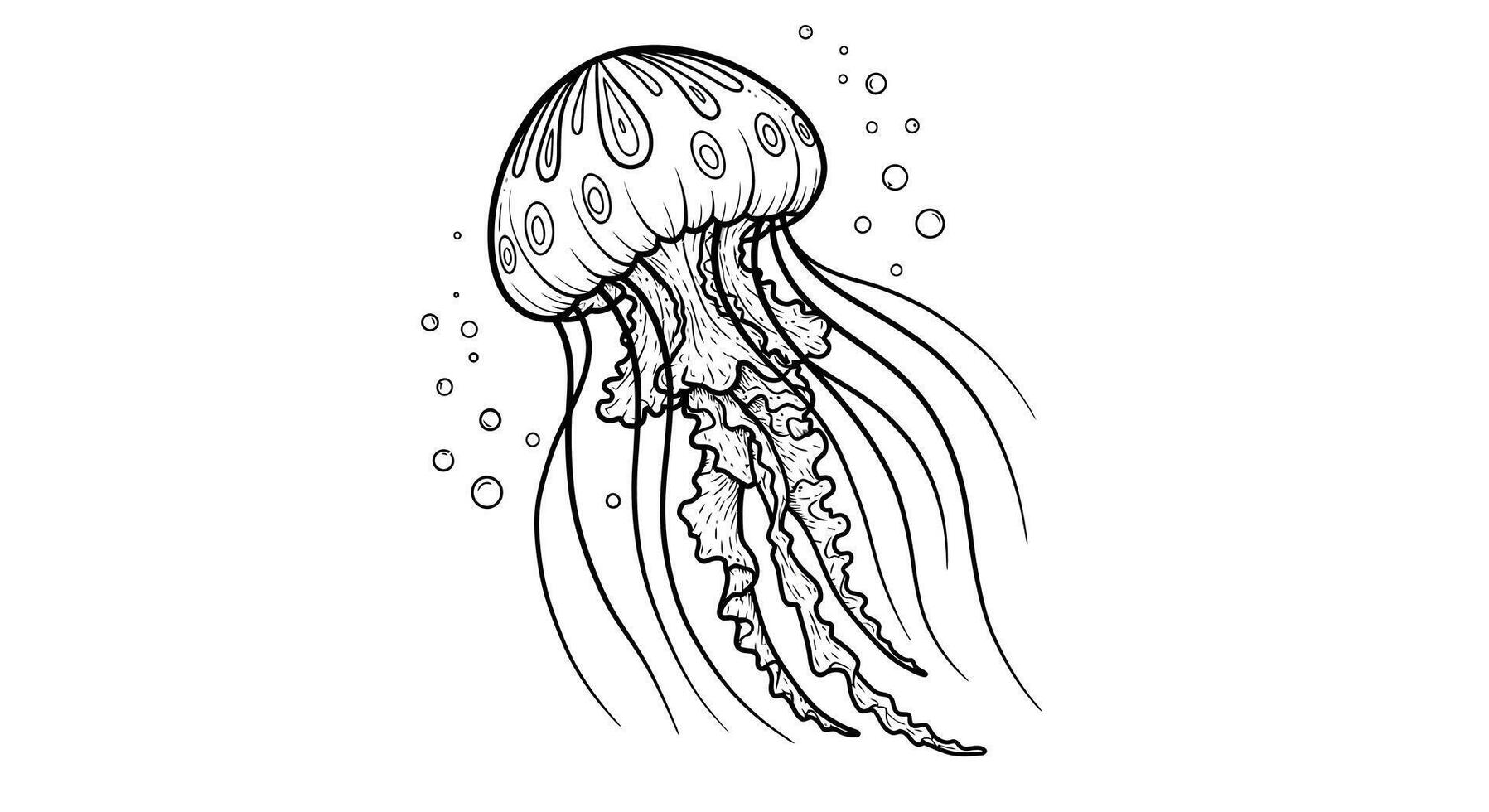 Stylized Jellyfish With Intricate Patterns on Its Bell and Flowing Wavy Tentacles vector