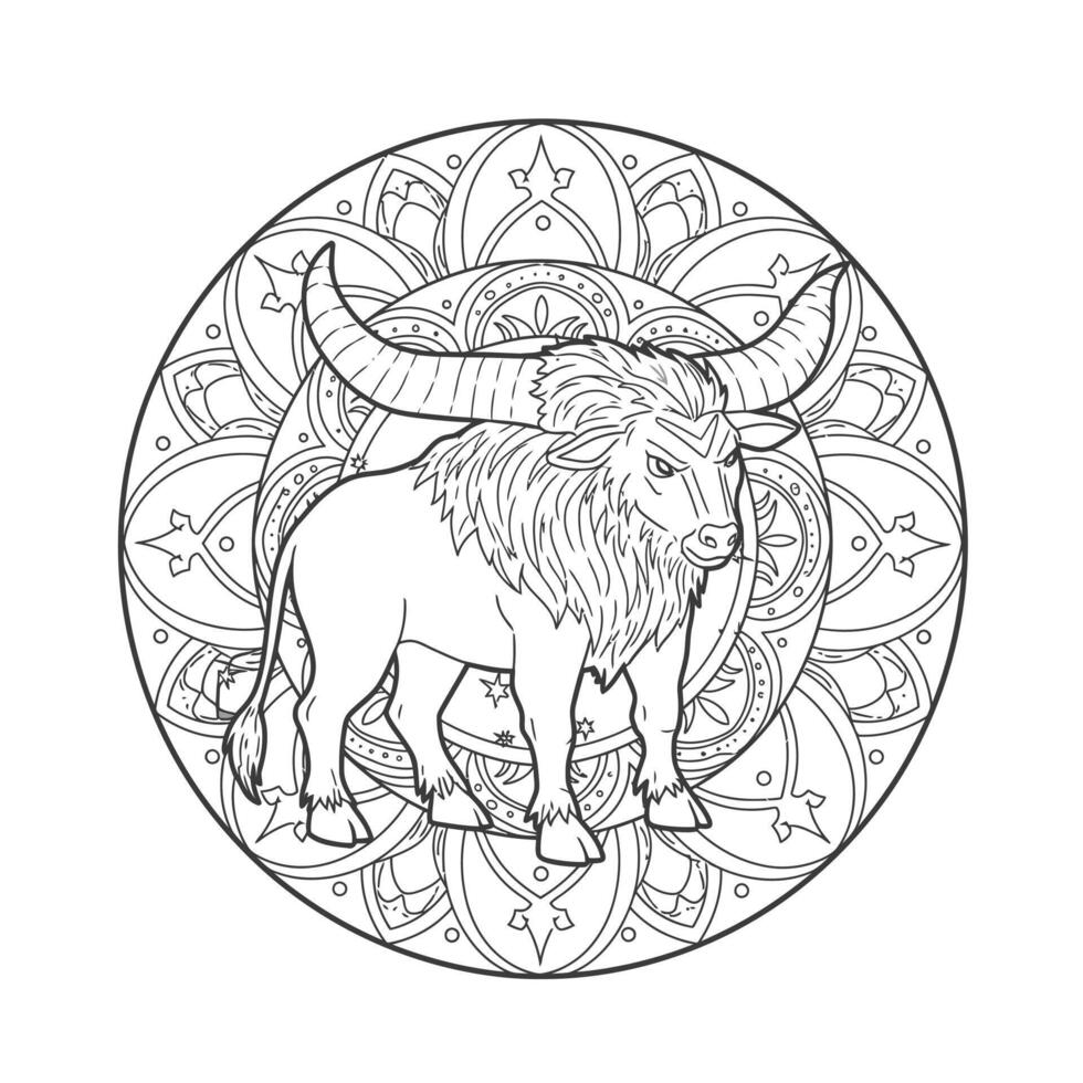 Mandala Featuring a Minotaur for Children Coloring Books vector