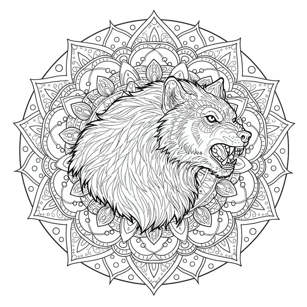 A wolf head in the middle of a mandala vector
