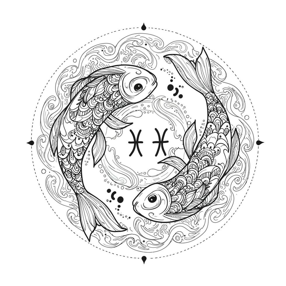 Pisces zodiac sign of coloring page vector