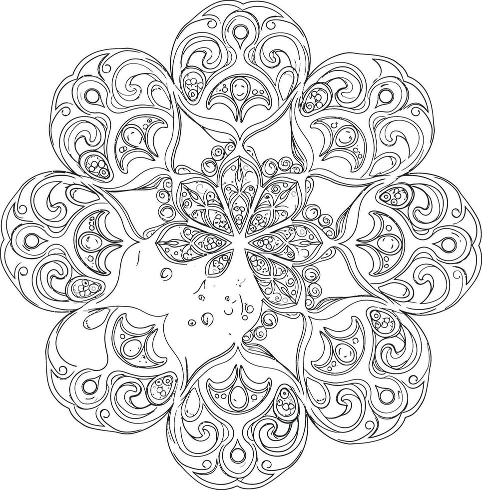 Abstract Mandala With Flowing Wavy Lines Swirls and Dot Clusters vector